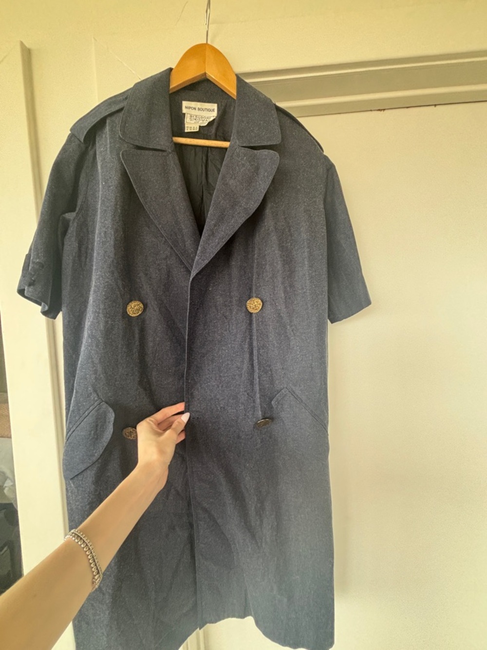 Nipon Boutique Navy Short-Sleeve Double-Breasted Trench Coat